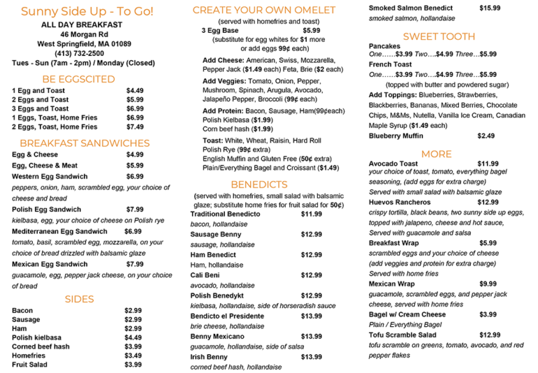 Menu – Sunny Side Up Restaurant